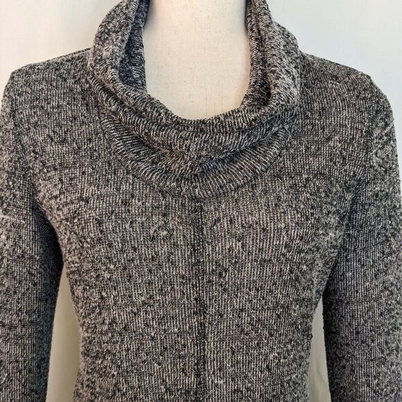 Sno Skins Size M Gray Black Cowl Neck Semi Sheer Asymetrical Sweater - Picture 2 of 7